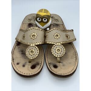 Jack Rogers Hamptons Sandals Gold Metallic Slip On Toe Post Size 9 M Women’s